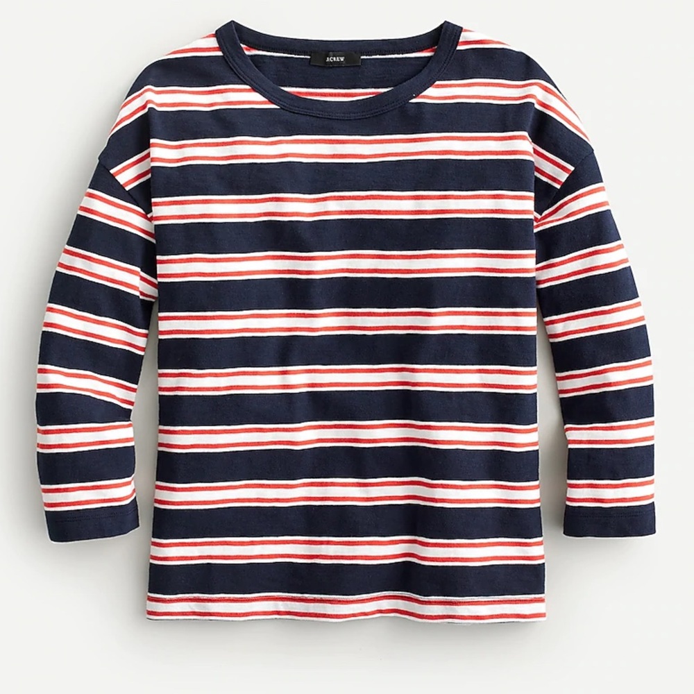 J. Crew Three-Quarter Sleeve Slub Cotton T-Shirt in Stripe❤️
